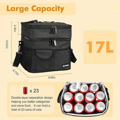 Tirrinia Insulated Lunch Bag for Women Men, Leakproof Lunch Box Containers for Adult, Work, School, Soft Lunchbox for Kids,Boys, Adult Cooler Bag for Picnic Hiking Beach,Charcoal