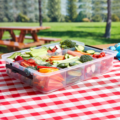 Farberware Small Build-a-Board Snacklebox with Locking Plastic Cutting Board Lid, Portable Charcuterie Storage with 7 Compartments