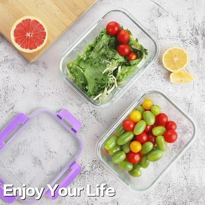 8 Pack 36oz Large Glass Meal Prep Containers with lids, Glass Food Storage Containers with Leak Proof Snap Lock Lids , Airtight Bento lunch Boxes, Kitchen Storage, Oven, Freezer and Dishwasher Safe