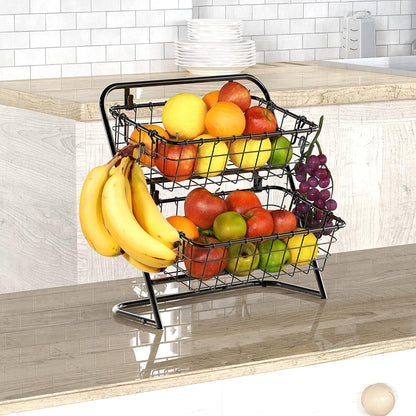 Simple Houseware 3-Tier Rigid Wire Market Fruit Basket Stand, Black