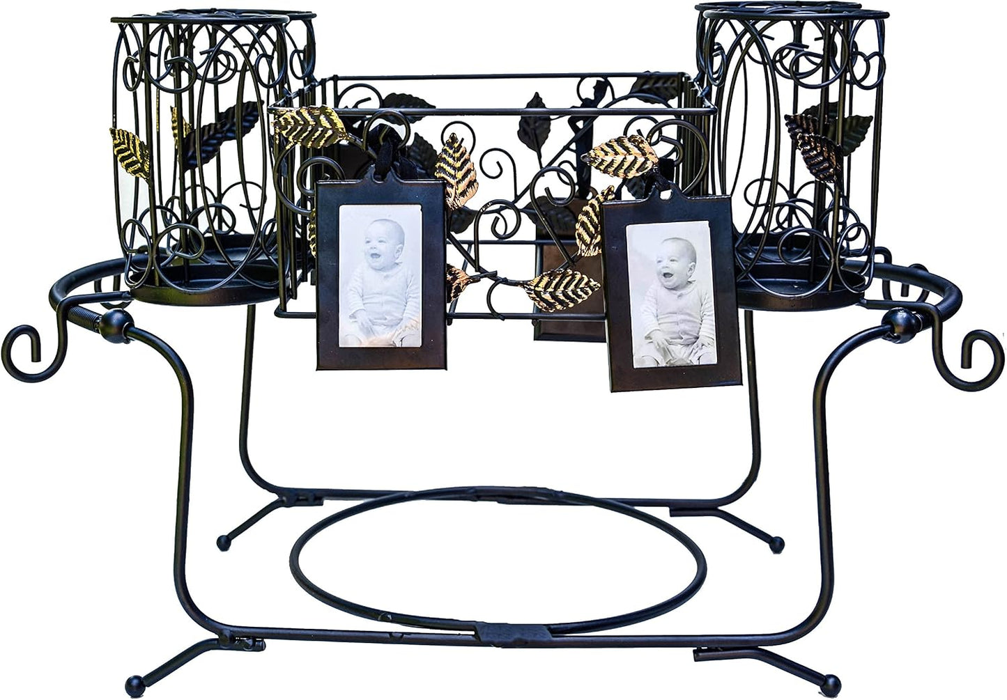 Portable Utensil Caddy for Parties, Elegant Leaf Design Buffet & Silverware Organizer with Napkin Holder, Stainless Steel Plate Storage Caddy for Camping, BBQ & Outdoor Dining