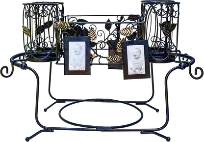 Portable Utensil Caddy for Parties, Elegant Leaf Design Buffet & Silverware Organizer with Napkin Holder, Stainless Steel Plate Storage Caddy for Camping, BBQ & Outdoor Dining