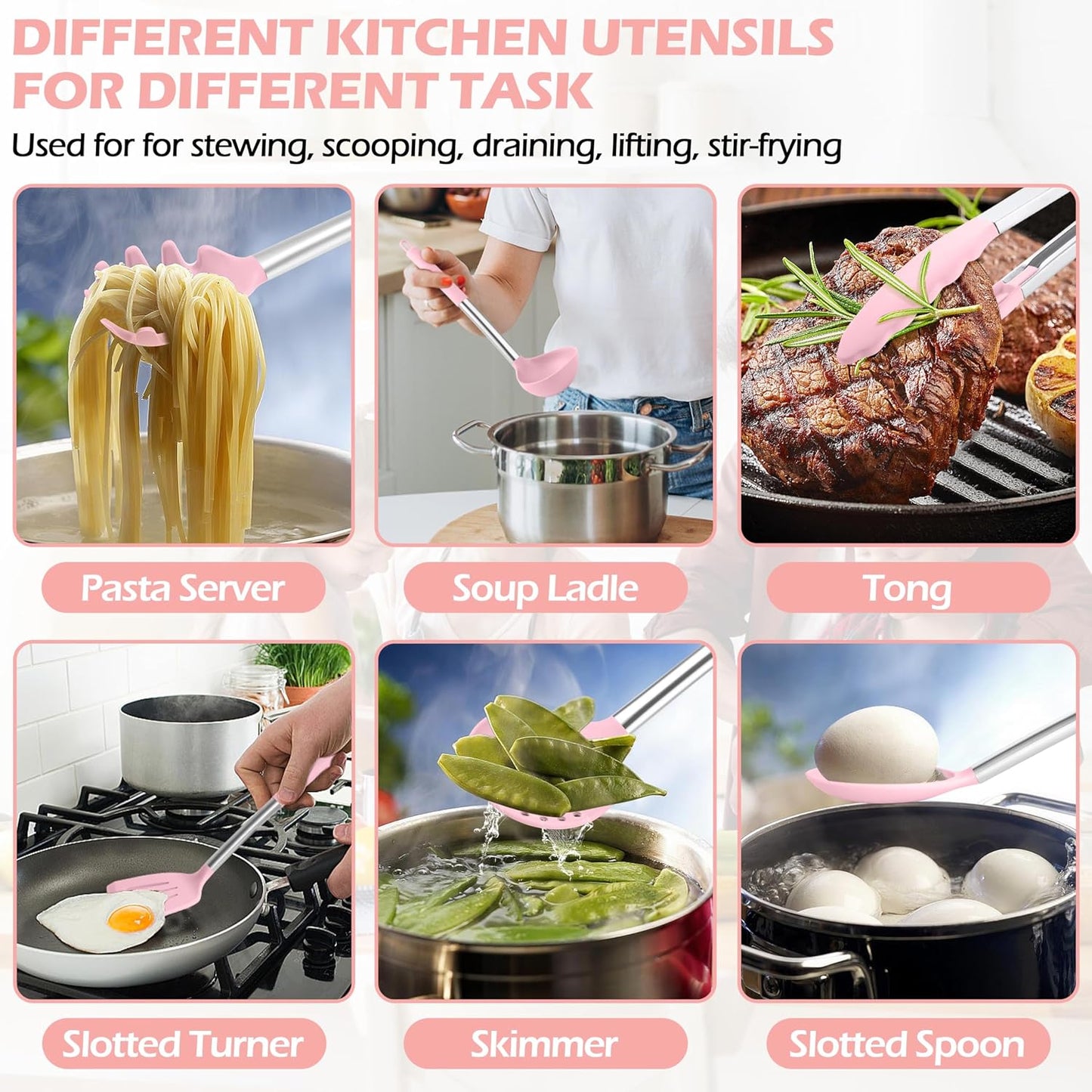 HaWare 29 PCS Silicone Cooking Utensils Set, Heat Resistant Kitchen Utensils Set with Stainless Steel Handle, Spatula Sets with Holder and Hooks, Kitchen Tools Gadgets for Nonstick Cookware -Khaki