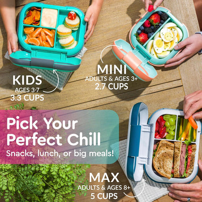 Bentgo Chill Kids Leak-Proof Lunch Box - 4-Compartment Bento Box with Built-In Ice Pack, 3.3 Cup Capacity, PFAS & BPA-Free, Microwave & Dishwasher Safe, Ideal Size for Ages 3 to 7 (Truly Teal)