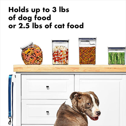 OXO Good Grips Pet POP Container – 6.0 Qt/5.7 L with Half Scoop, Ideal for up to 6.5lbs of Dog Food or 4.5lbs of Cat Food, Airtight Dog and Cat Food Storage Container, BPA Free, Clear