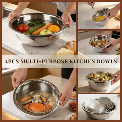 Mixing Bowls Set of 3 Stainless Steel, 7.9″ 10.2″ 14.2″ Metal Bowls for Baking Dough Salad Kitchen