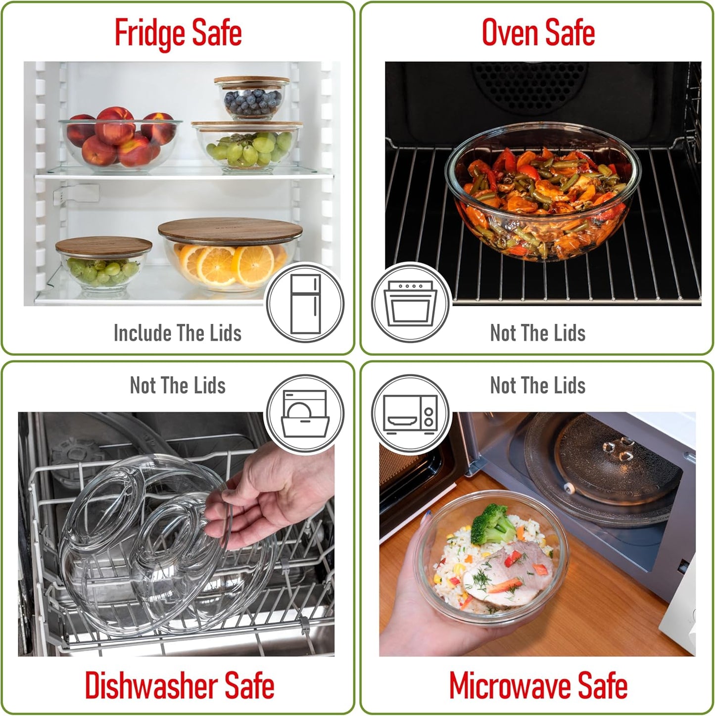 Set of 4 Stackable Space-Saving Nesting Glass Bowls with Airtight Acacia Lids for Lunch, Meal & Food Prep - Microwave & Oven-ready BPA Free Durable Heat Resistant Inert Borosilicate Glass