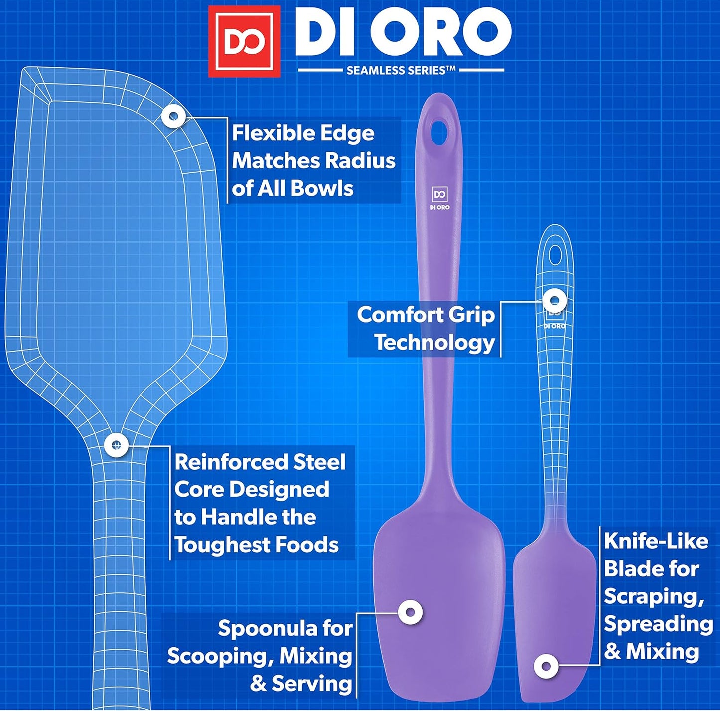 DI ORO Silicone Spatula Set - Rubber Kitchen Spatulas for Baking, Cooking, & Mixing - 600°F Heat-Resistant & BPA Free Silicone Scraper Spatulas for Nonstick Cookware - Dishwasher Safe (3pc, Black)