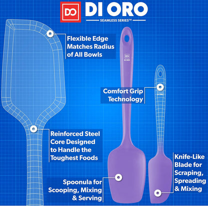 DI ORO Silicone Spatula Set - Rubber Kitchen Spatulas for Baking, Cooking, & Mixing - 600°F Heat-Resistant & BPA Free Silicone Scraper Spatulas for Nonstick Cookware - Dishwasher Safe (3pc, Black)