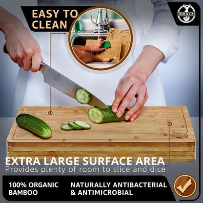 Pre-Oiled, Non Toxic 3-Piece Carbonized Bamboo Cutting Board Set, 500°F Carbonized Technology Eco-Friendly Wooden Chopping Boards for Kitchen with Juice Groove, Charcuterie Serving Boards Deer & Oak