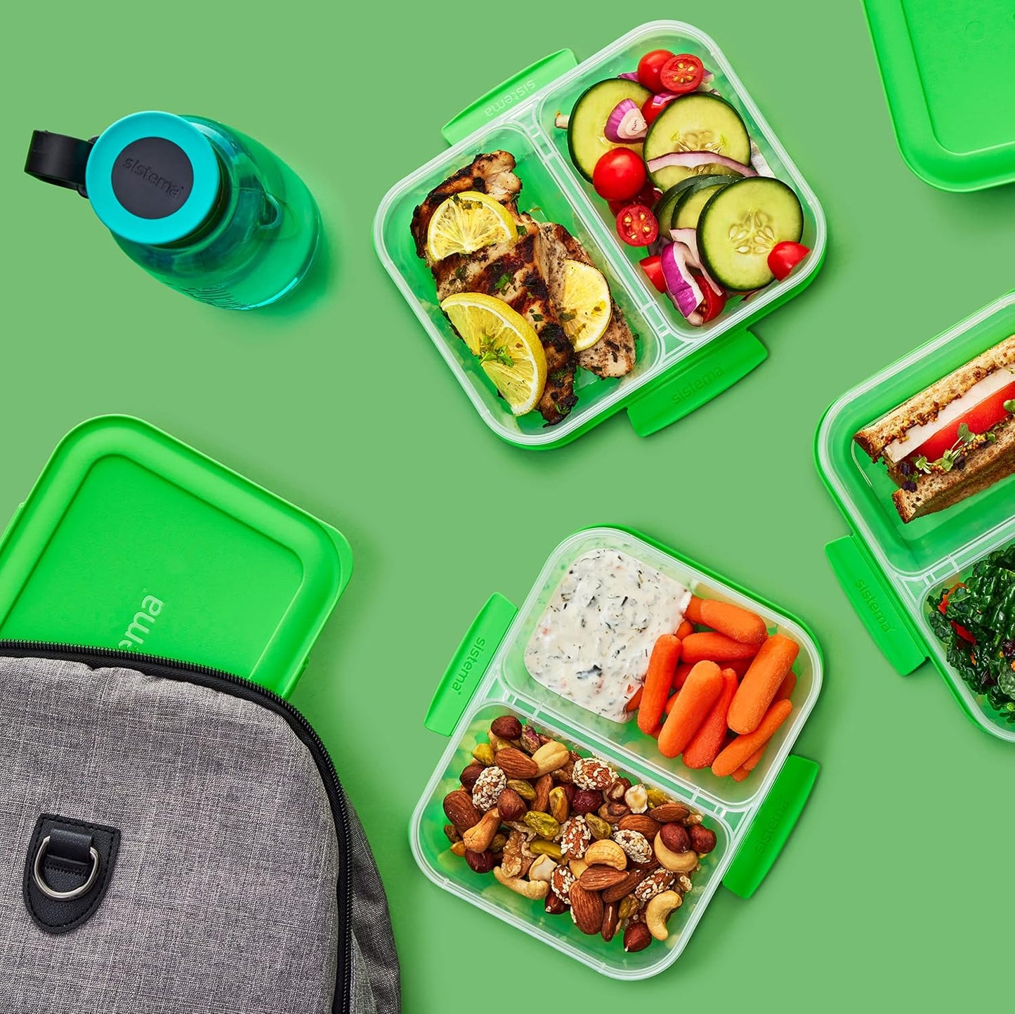 Sistema Nest It Meal Prep Food Storage Containers, 3 Compartments, 8 Cups, BPA-Free, 5-Pack