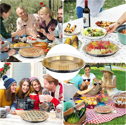 10 Pcs Disposable Pie Carrier with Clear Lid 12 Inch Round Pie Carrier Pies Holder with Lids for Cake Pizza Candy Salads Meal Prep, Gold