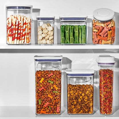 OXO Good Grips Pet POP Container – 6.0 Qt/5.7 L with Half Scoop, Ideal for up to 6.5lbs of Dog Food or 4.5lbs of Cat Food, Airtight Dog and Cat Food Storage Container, BPA Free, Clear