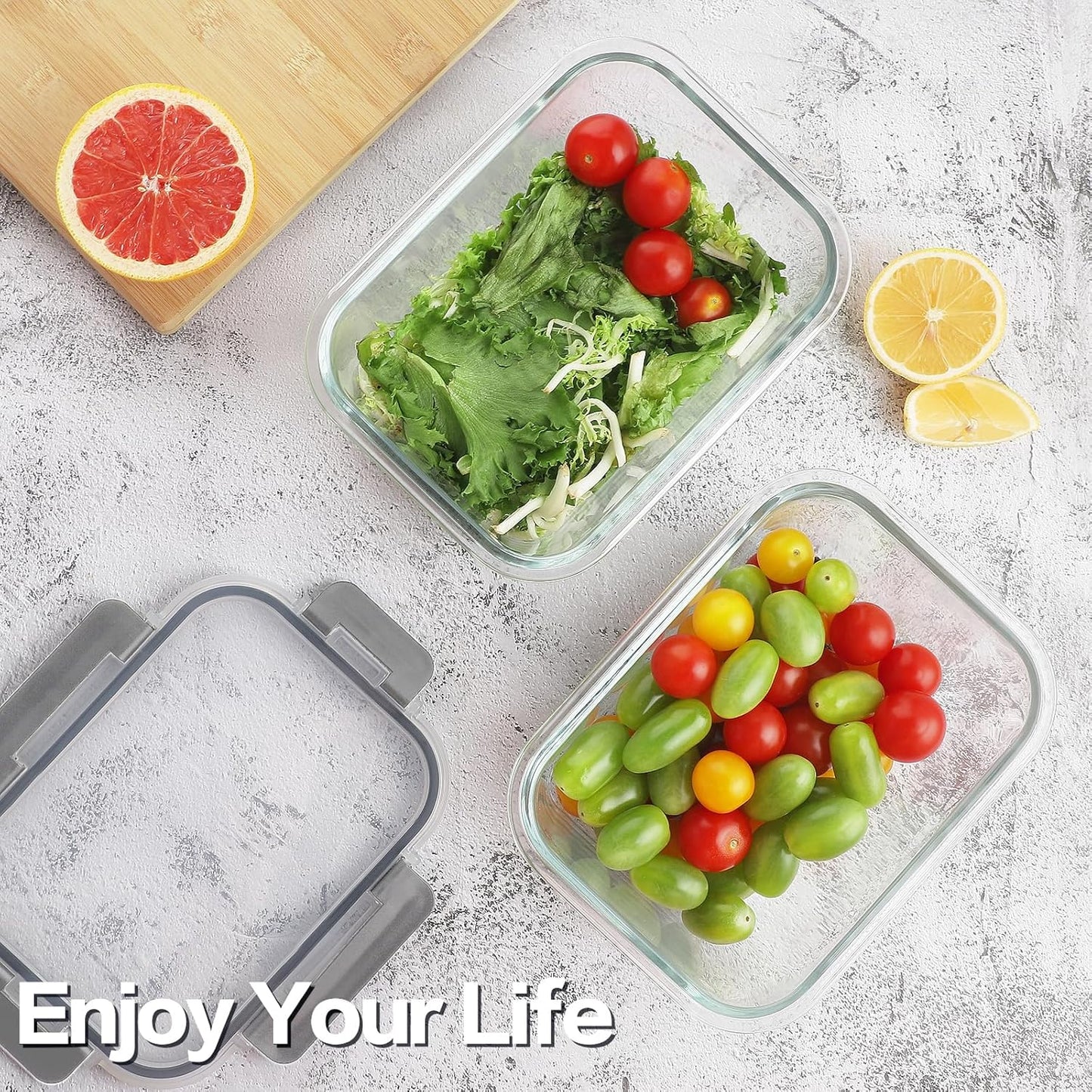HOMBERKING 4 Pieces 63oz/8cup Large Glass Food Storage Containers with Lids, Meal Prep Containers, Airtight Bento Boxes with Leak Proof Locking (2 Containers + 2 Lids) - Microwave, Oven Safe
