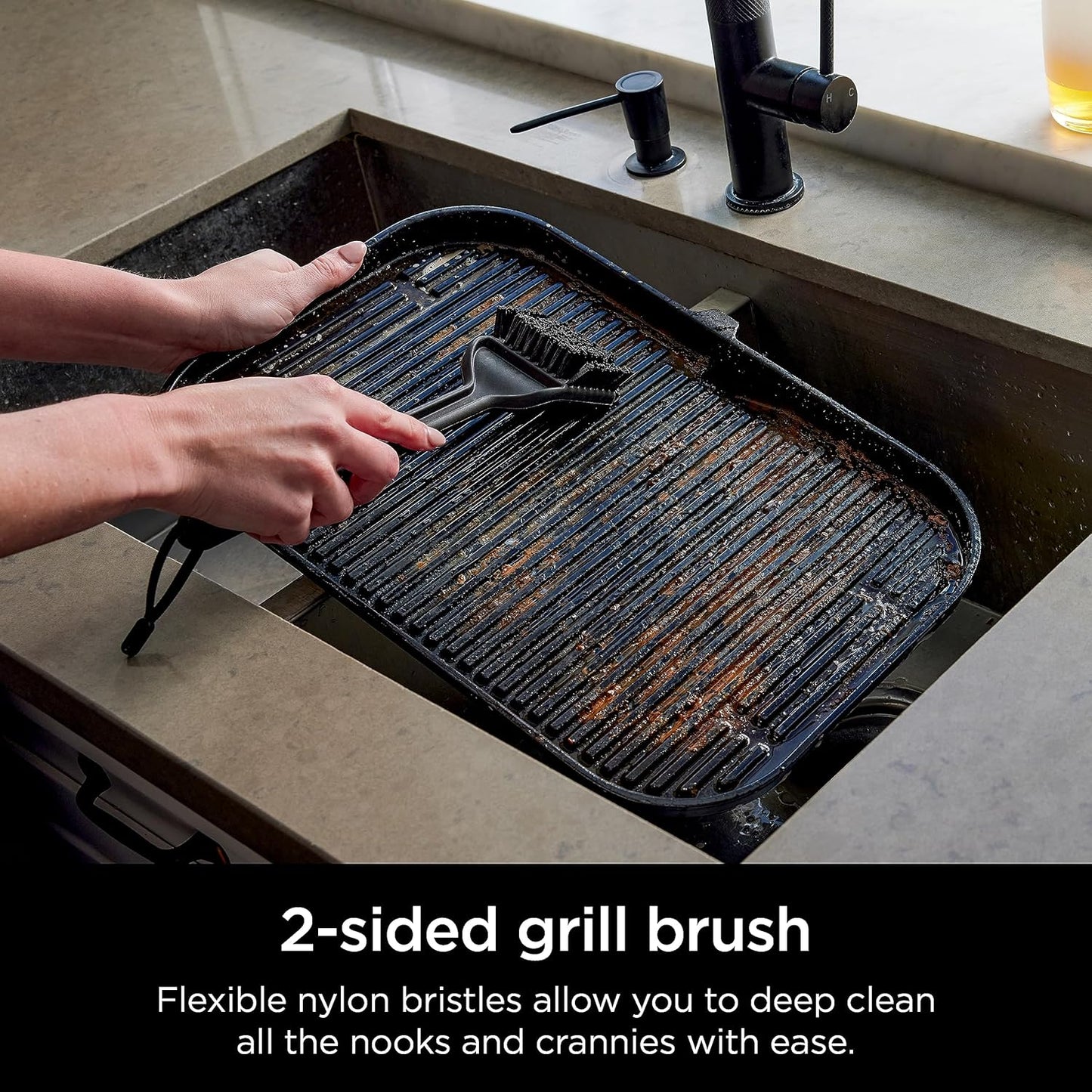Ninja XSKBRUSHXL Woodfire Outdoor Grill Cleaning Brush, Compatible with All Ninja Woodfire Outdoor Grills (OG700, OG800, and OG900 Series), Non-Scratch, Heat Resistant, Scraper Tool, Black