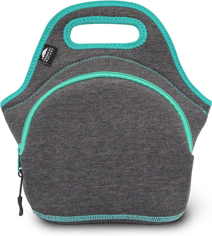Nordic By Nature Large Neoprene Lunch Bag for Women & Lunch tote for Kids Insulated Lunch bag Reusable Washable Extra Thick Neoprene & Soft Cotton Feel, Premium Stitching, Outside Pocket, (L) Black