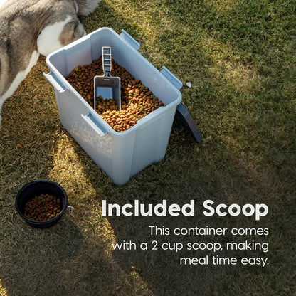 IRIS USA Stackable Dog Food Storage Container with 2 Cup Scoop, 4 Secure Latches, Fits up to 30 lbs, Pet Dry Food Bin, Gasket Seal Lid, BPA Free, Stackable, Easy Measure, White
