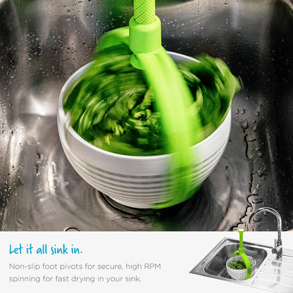 Dreamfarm Spina 2-In-1 Easy-To-Use, Collapsible Salad Spinner & Straining Colander for Salad, Fruit, Vegetable, Lettuce - White/Green | Compact storage, in-sink salad washer and strainer, 12 cup capacity, cleans fruit, vegetables and berries, drains pasta