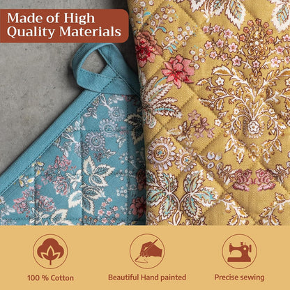 Maison d' Hermine 100% Cotton Oven Mitt & Pot Holder Set (7.5"x13" & 8"x8") - Colors C