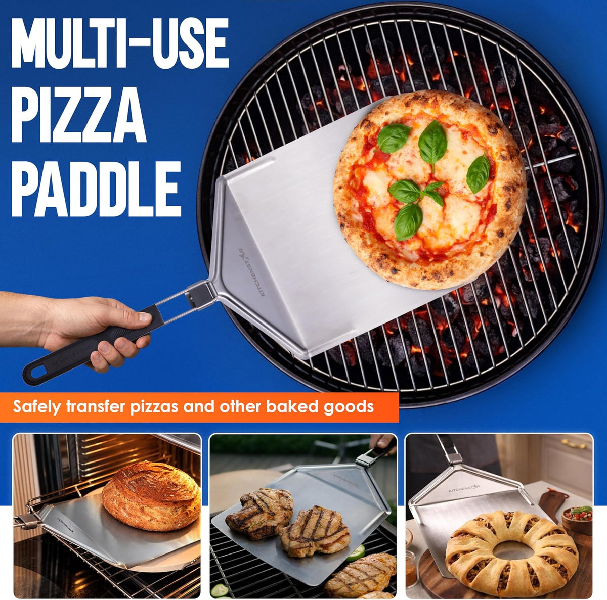 12-Inch Stainless Steel Pizza Peel with Folding Handle, Silver Non-Perf