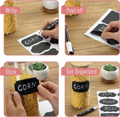 Mr. Pen- Chalkboard Labels, 100 pcs, Assorted Shapes | Waterproof Reusable Blackboard Stickers with 1 Erasable Liquid Chalk Marker for Mason Jars