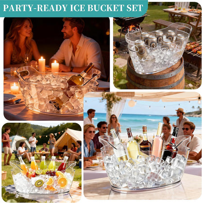 6.5L Large Ice Bucket for Parties, 2PCS Clear Acrylic Drink Buckets with Scoop & Metal Wine Bottle Opener, Champagne Bucket Tub for Wine, Beer, Cocktail Bar & Mimosa Bar Supplies Cooler
