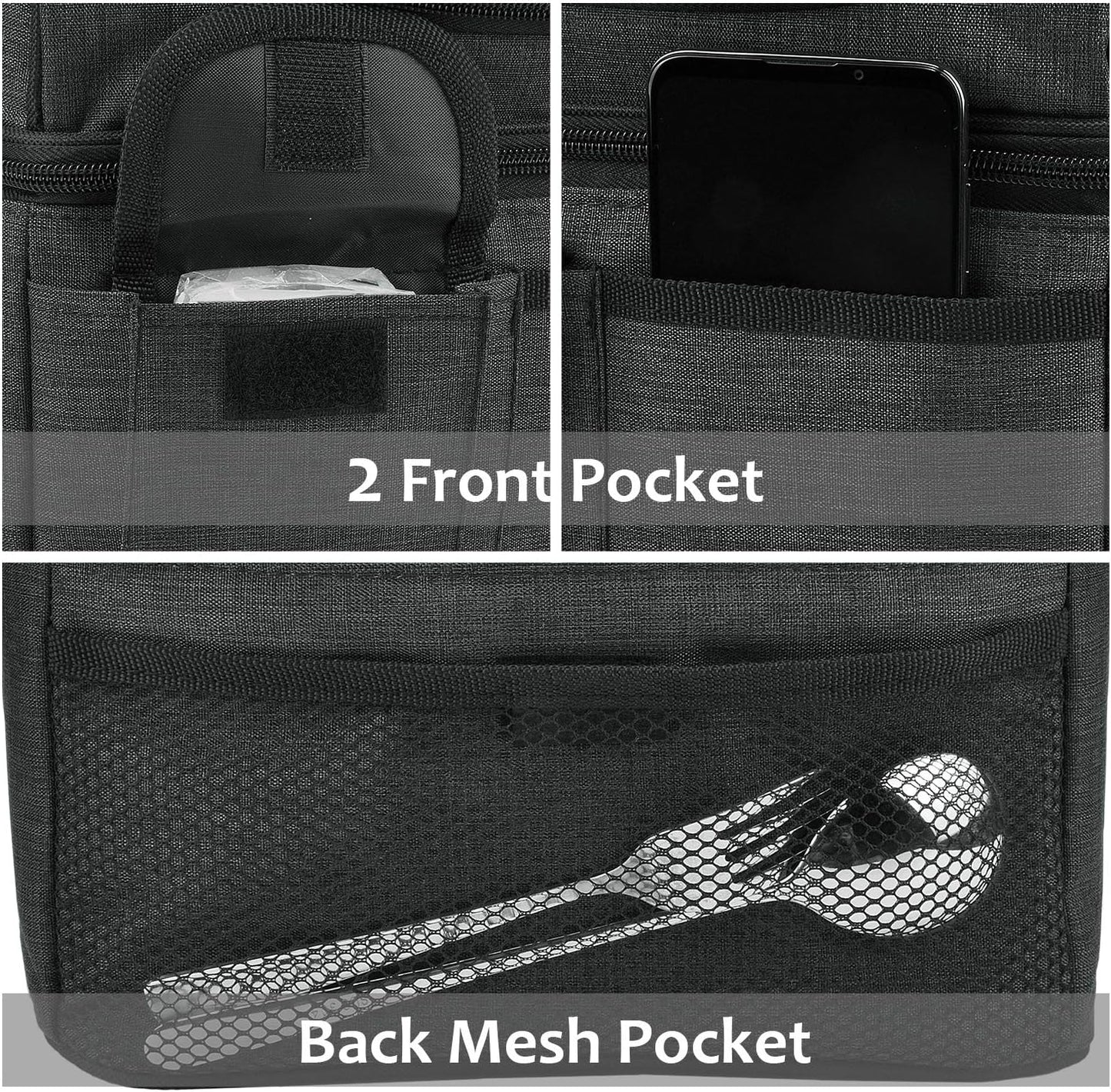Tirrinia Reusable Lunch Box for Men Women, Insulated Lunch Bag Adult Work, Double Decker Leakproof Lunchbox for Office Picnic Beach—Dual Compartment Lunch Cooler Bag