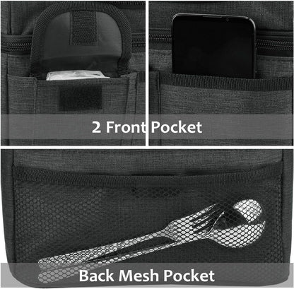 Tirrinia Reusable Lunch Box for Men Women, Insulated Lunch Bag Adult Work, Double Decker Leakproof Lunchbox for Office Picnic Beach—Dual Compartment Lunch Cooler Bag