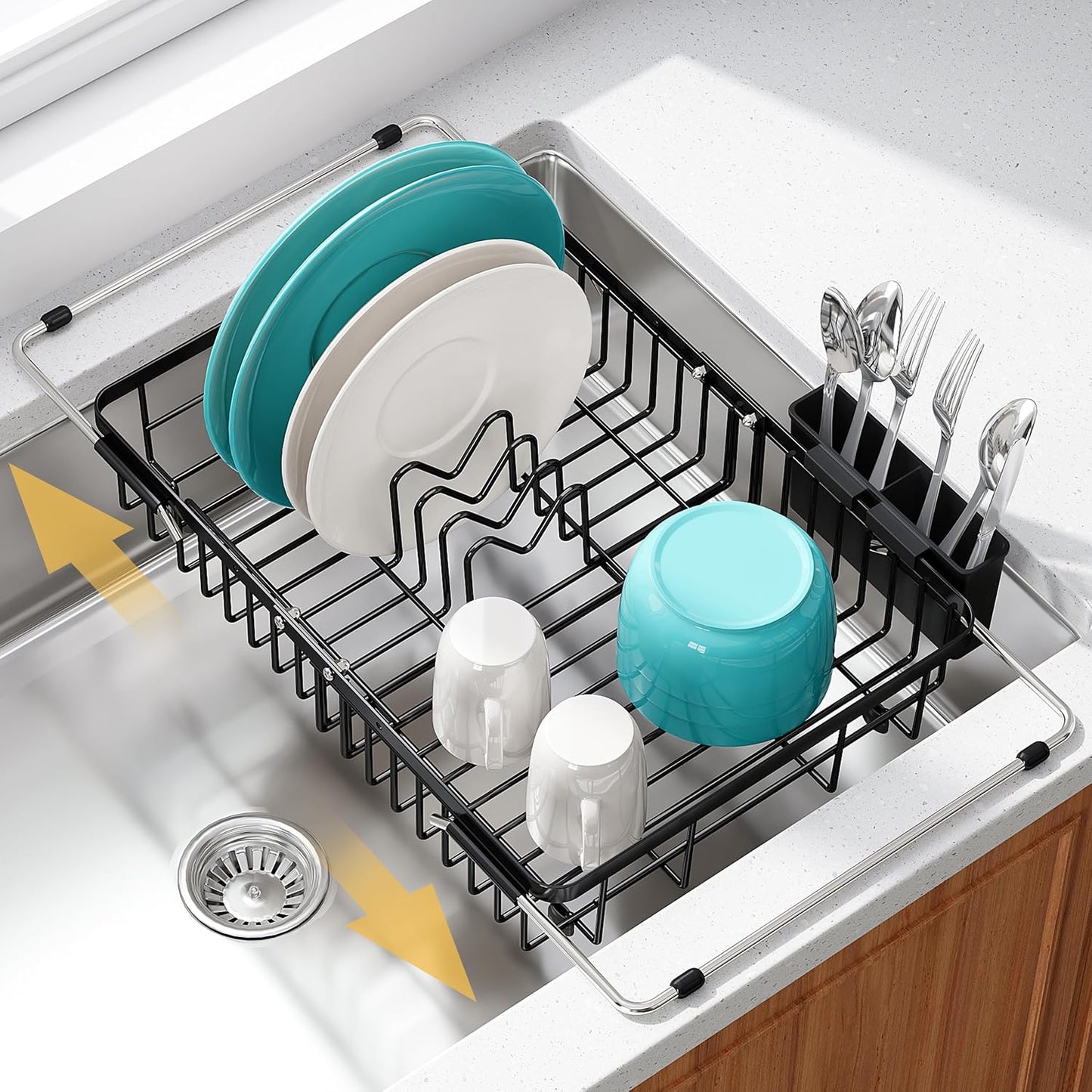 JASIWAY Dish Drying Rack in Sink, Dish Drainer with Cup and Utensil Holder