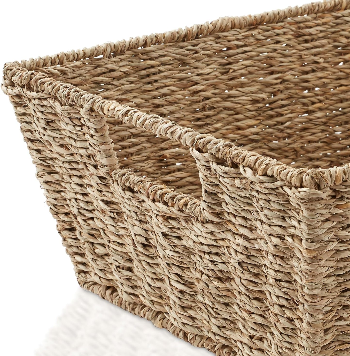 Casafield Set of 2 Water Hyacinth Pantry Baskets with Handles, Chalkboard Labels, and Marker - Espresso, Wide Woven Storage Bin Organizers for Kitchen Shelves