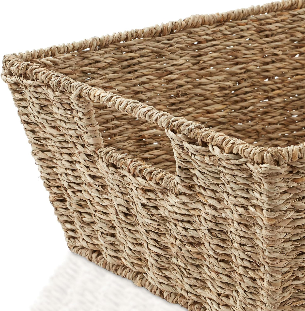Casafield Set of 2 Water Hyacinth Pantry Baskets with Handles, Chalkboard Labels, and Marker - Espresso, Wide Woven Storage Bin Organizers for Kitchen Shelves