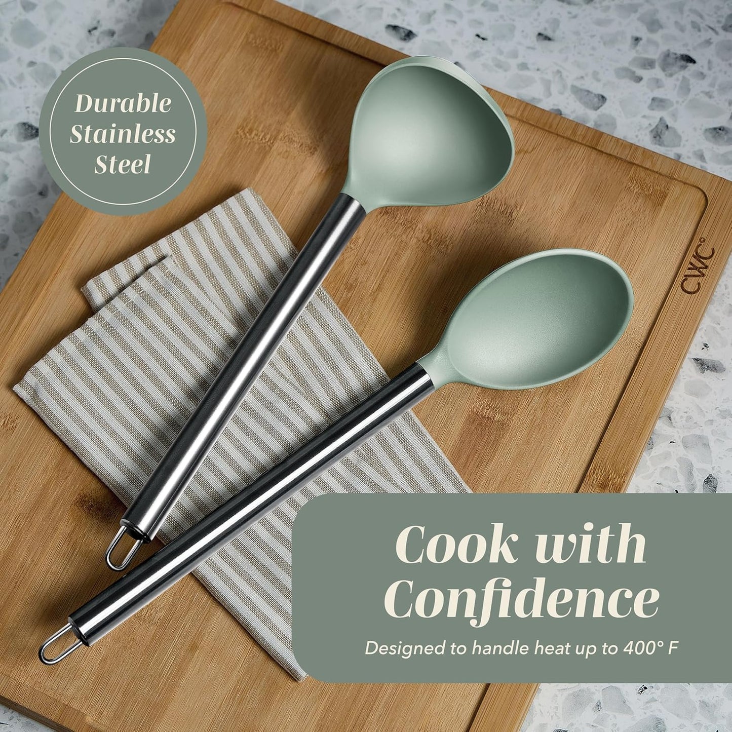 COOK WITH COLOR Silicone Cooking Utensils, Kitchen Utensil Set, Easy to Clean Silicone Kitchen Utensils, Cooking Utensils for Nonstick Cookware, Kitchen Gadgets Set, 38 Piece, Mint