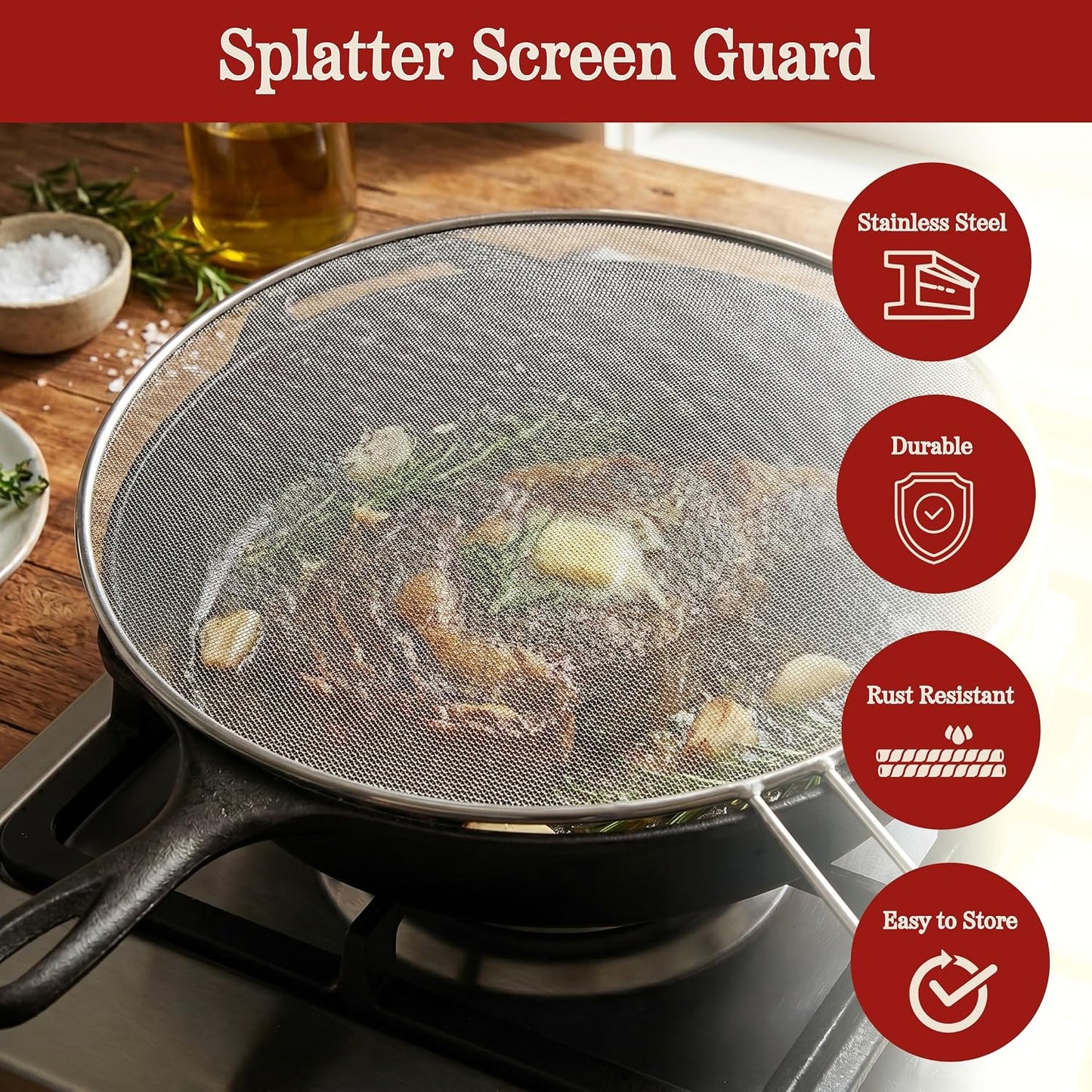 3-Piece Splatter Screen Set – Fine Mesh Stainless-Steel Grease Splatter Guard for Pots, Pans, and Skillets – Kitchen Gadgets by Classic Cuisine
