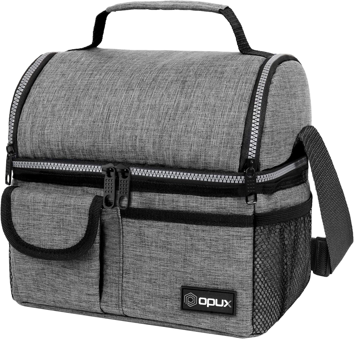 opux Insulated Lunch Bag Women Men, Dual Compartment Leakproof Lunch Box Adults Kids, Double Decker Meal Prep Bento Lunch Cooler Tote with Shoulder Strap for Work Office School Travel, Floral Purple