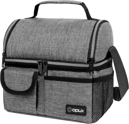 opux Insulated Lunch Bag Women Men, Dual Compartment Leakproof Lunch Box Adults Kids, Double Decker Meal Prep Bento Lunch Cooler Tote with Shoulder Strap for Work Office School Travel, Floral Purple