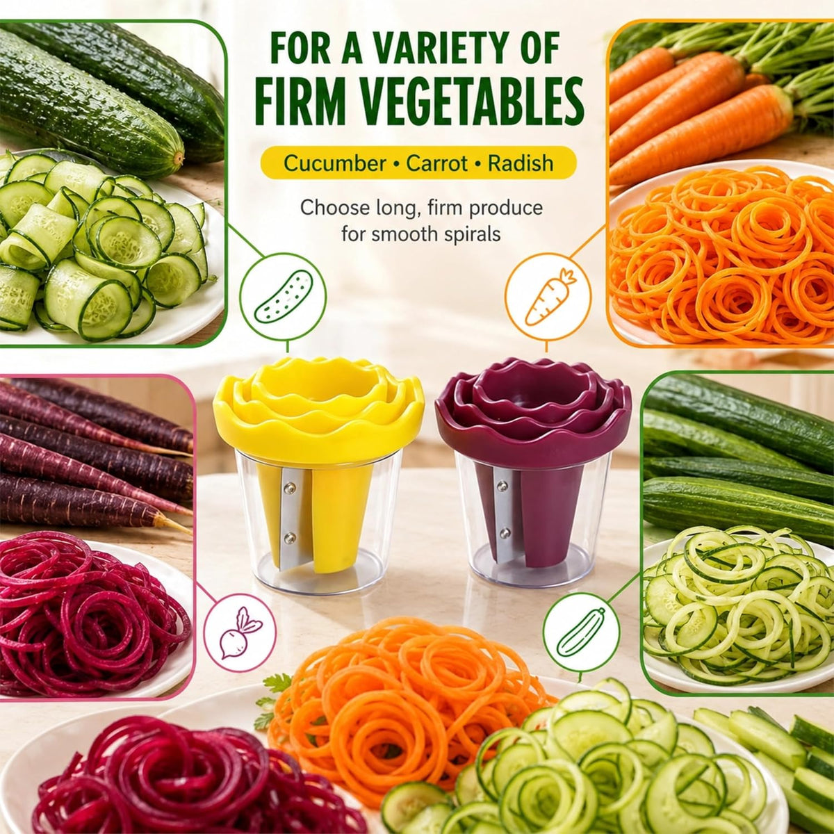 Vegetable Spiralizer and Curler, 2 Pack Rose Slicer for Carrot & Cucumber