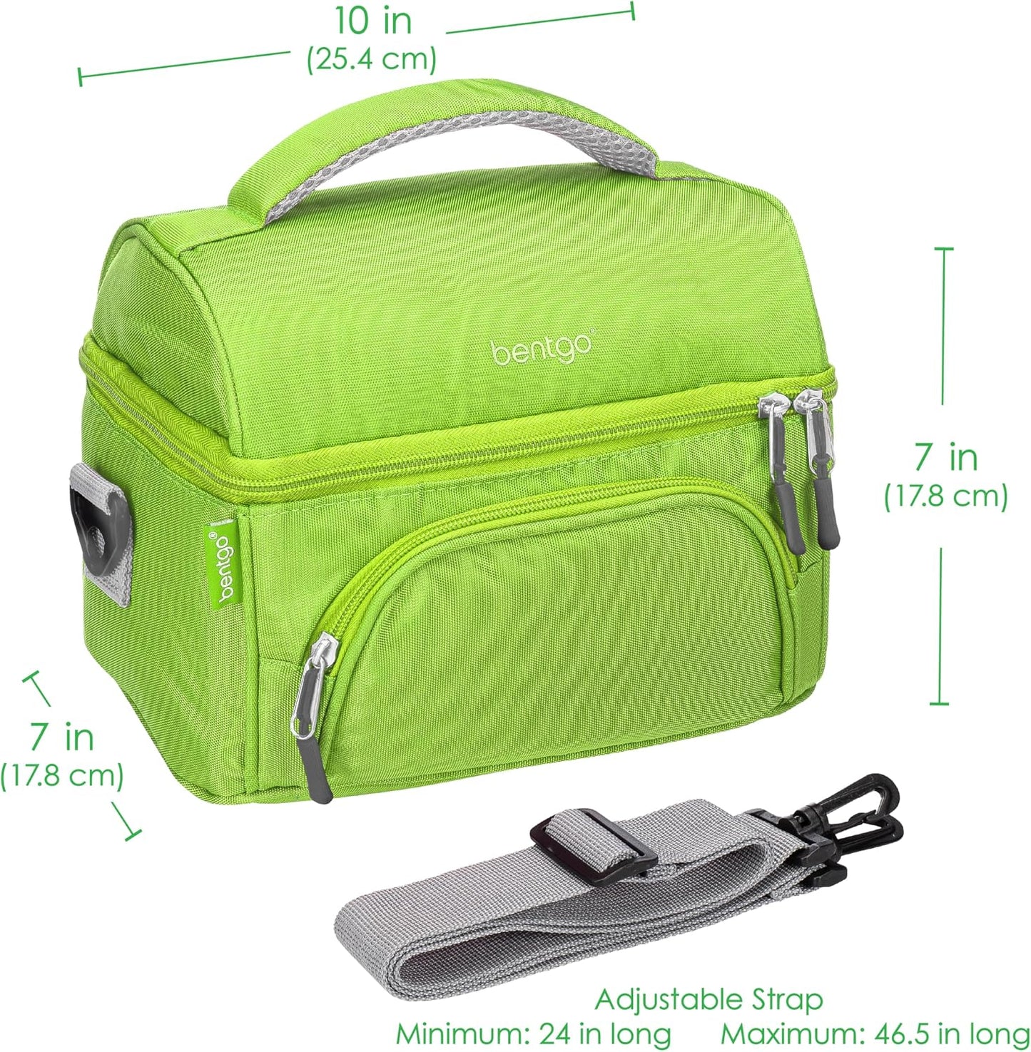 Bentgo Deluxe Lunch Bag - Durable and Insulated Lunch Tote with Zippered Outer Pocket, Internal Mesh Pocket, Padded & Adjustable Straps, & 2-Way Zippers - Fits Most Lunch Boxes (Green)