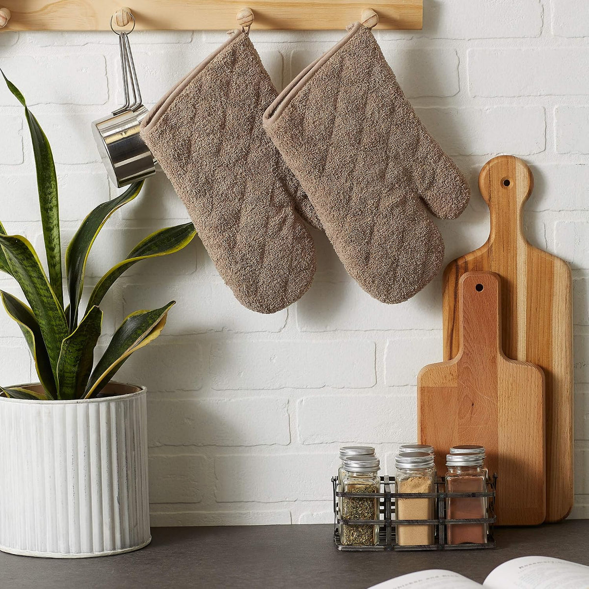 DII Basic Terry Collection 100% Cotton Quilted, Oven Mitt, Brown, 2 Piece