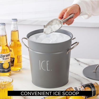 Rae Dunn Ice Bucket with Scoop - Stainless Steel Bucket with Handle, Lid and Ice Scooper - 4 Qt. Storage Bin for Ice Cubes for Bars, Parties, Backyard Barbeques, Picnics, and Camping (Black)