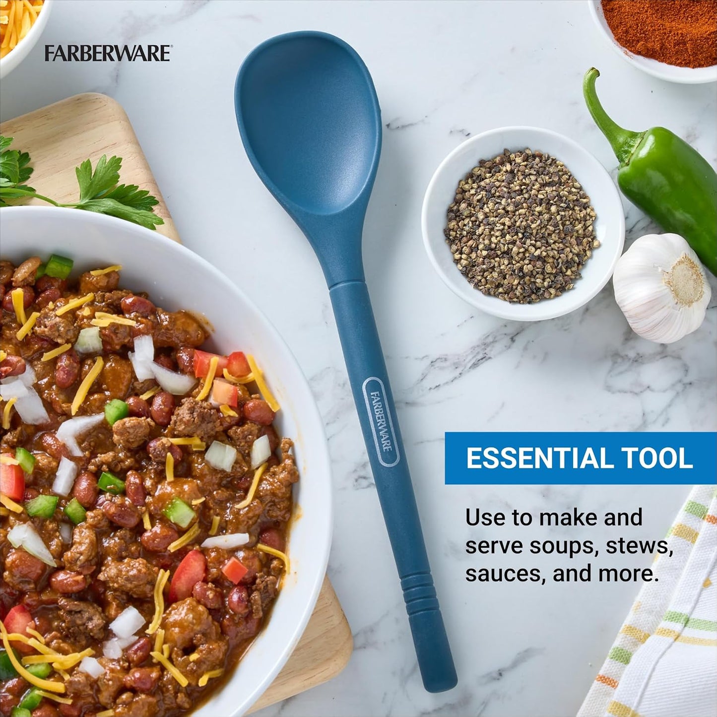 Farberware Professional Silicone Cooking Spoon – Heat Resistant to 450F, Safe for Nonstick Cookware – 11.5 Inch Kitchen Utensil for Stirring, Mixing, Basting, and Serving, Dishwasher Safe