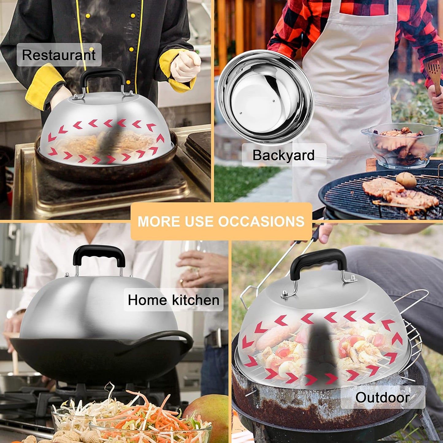 HaSteeL Cheese Melting Dome Set of 2, 12 Inch Round Basting Cover Metal Steam Cover, Stainless Steel Griddle Accessories for Flat Top Grill/Outdoor BBQ/Kitchen Cooking