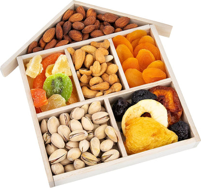 Hammont Wooden Tray – 3-Pack – House Shaped Sectional Divided Serving & Snack Platter for Appetizers, Veggies, Montessori Activities - 9"x1"x1" (House)