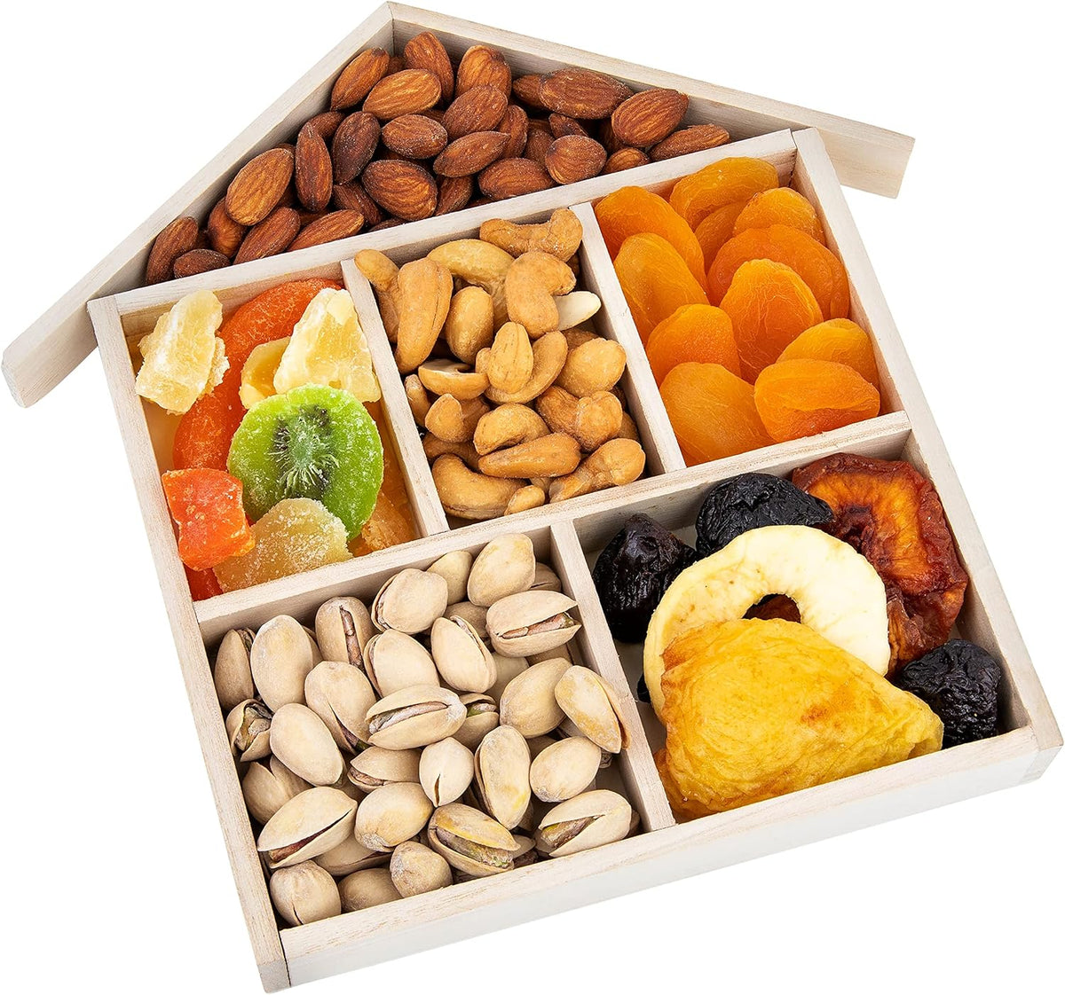 Hammont Wooden Tray – – House Shaped Sectional Divided Serving & Snack Platter for Appetizers, Veggies, Montessori Activities - 9"x1"x1" (House)