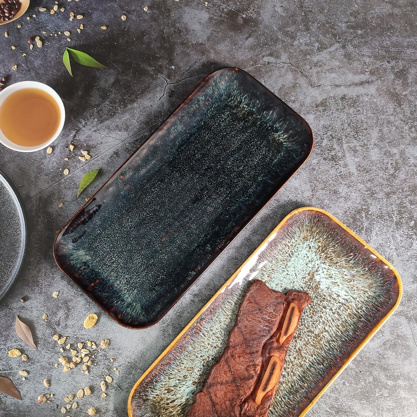 Porcelain Plate Set Large Serving Tray Set of 4, Reusable Serving Platters for Party Food, Cookie, Appetizer, Charcuterie, Snack, Dessert Display,Stackable Kitchen Dish 14.4 INCH
