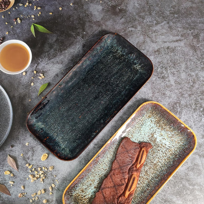 Porcelain Plate Set Large Serving Tray Set of 4, Reusable Serving Platters for Party Food, Cookie, Appetizer, Charcuterie, Snack, Dessert Display,Stackable Kitchen Dish 14.4 INCH