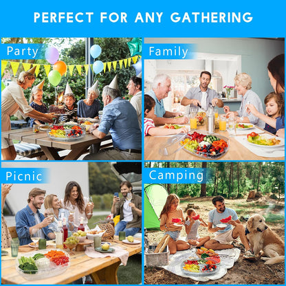 15 Inches Divided Serving Tray, Party Platters and Trays with Lid, Snackle Box Container, Fruit Tray, Veggie Tray, Chilled Serving Trays for Food, Appetizers, Desserts, Cold Food Buffet Server