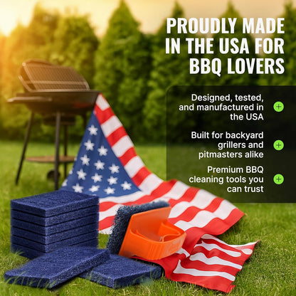 Citrusafe BBQ Grill Cleaner Spray & Grill Scrubber with 9 Heavy Duty Replaceable Pads