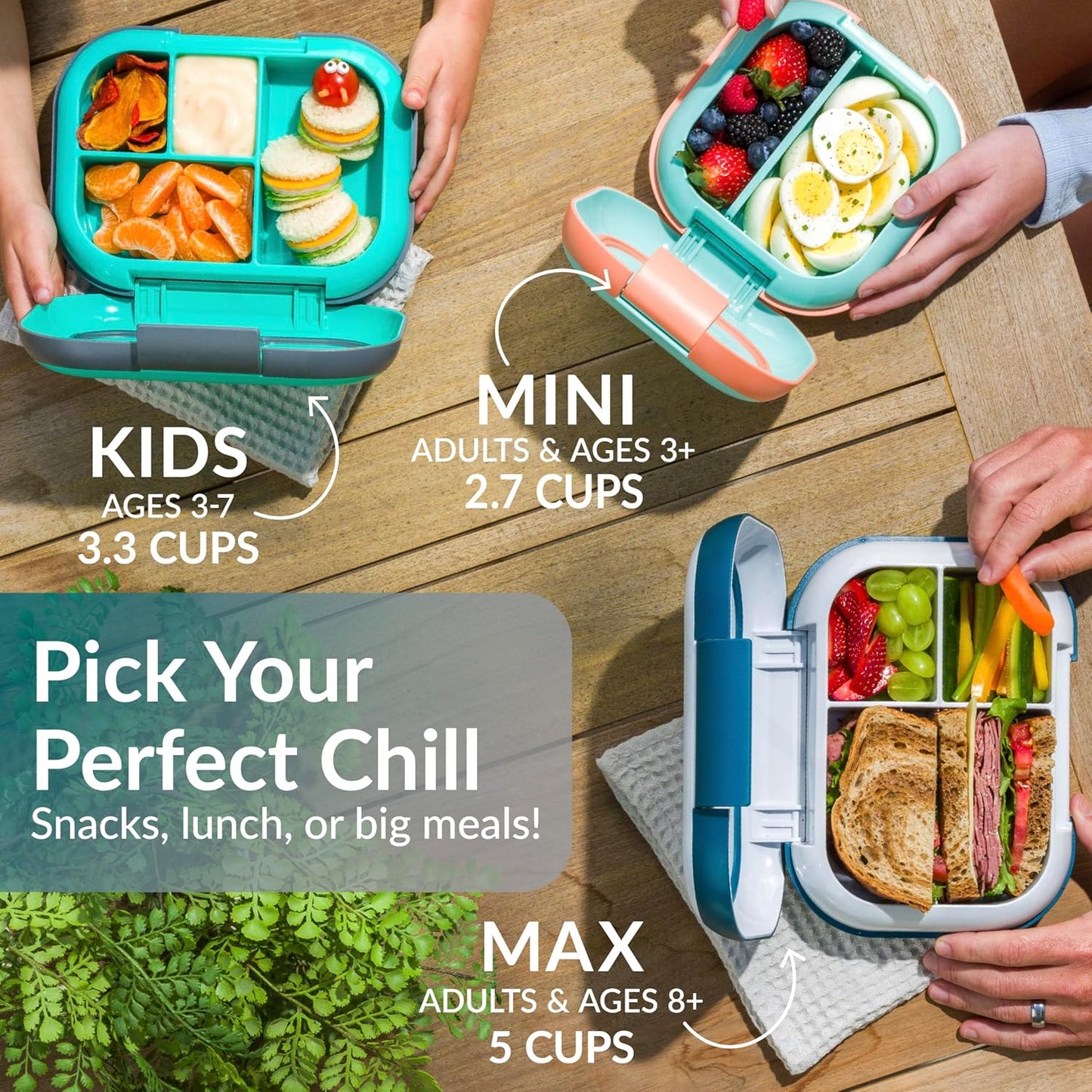 Bentgo Chill Max Leak-Proof XL Lunch Box - Included Ice Pack Keeps Food Cold; 5-Cup Capacity for Adults & Ages 8+, 3 or 4 Compartment Bento Box, BPA-Free, Dishwasher Safe (Bone & Glacier Blue)