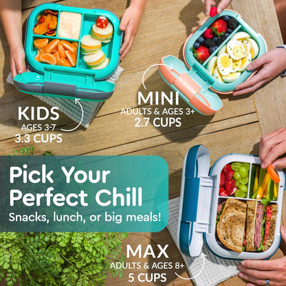 Bentgo Chill Kids Leak-Proof Lunch Box - 4-Compartment Bento Box with Built-In Ice Pack, 3.3 Cup Capacity, PFAS & BPA-Free, Microwave & Dishwasher Safe, Ideal Size for Ages 3 to 7 (Truly Teal)