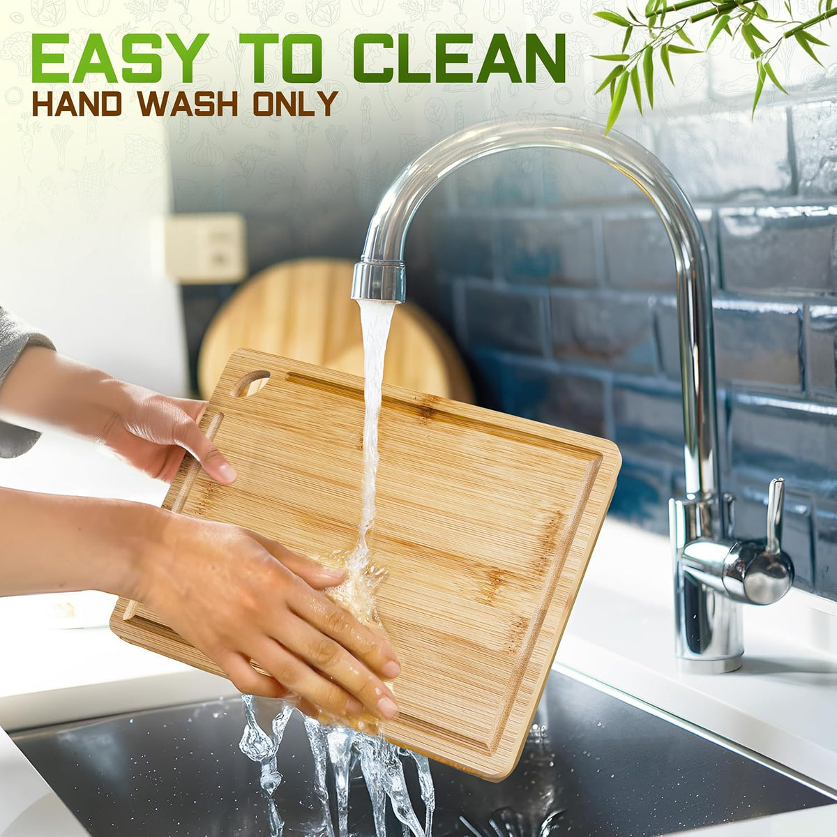 Bamboo Cutting Board Set of 3 (15x10, 12x9, 9x6) – Extra-Thick, Deep Juice Groove Wood Cutting Boards – Knife-Friendly for Kitchen Prep, Carving & Charcuterie – Easy to Clean